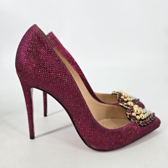 Christian Louboutin Shoes - Christian Louboutin Coralta Mia 100 Pink Glitter Point Toe Pumps Size 35 Heart